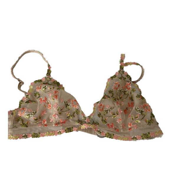 Aerie Women Medium Sandalwood Green Floral Lace Bralette Embroidery Mesh Unlined - Picture 1 of 9